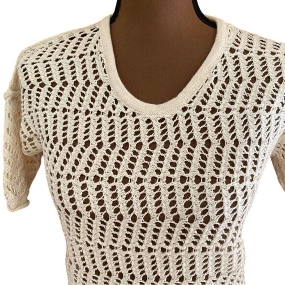 James Perse Ivory Open Knit Wool Cashmere Sweater Minimalist Luxe Top S - Picture 2 of 8